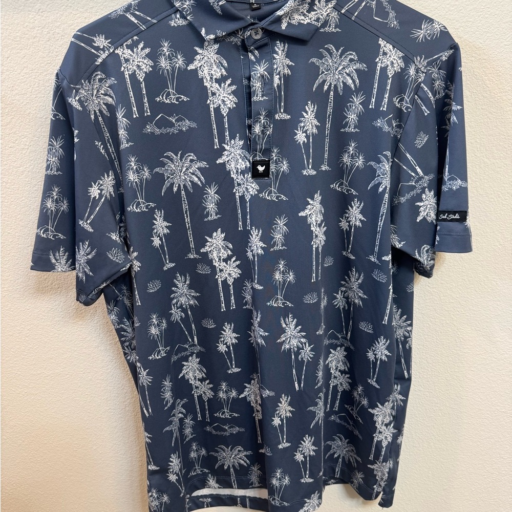 Bad Birdie Blue Tropical Polo Shirt